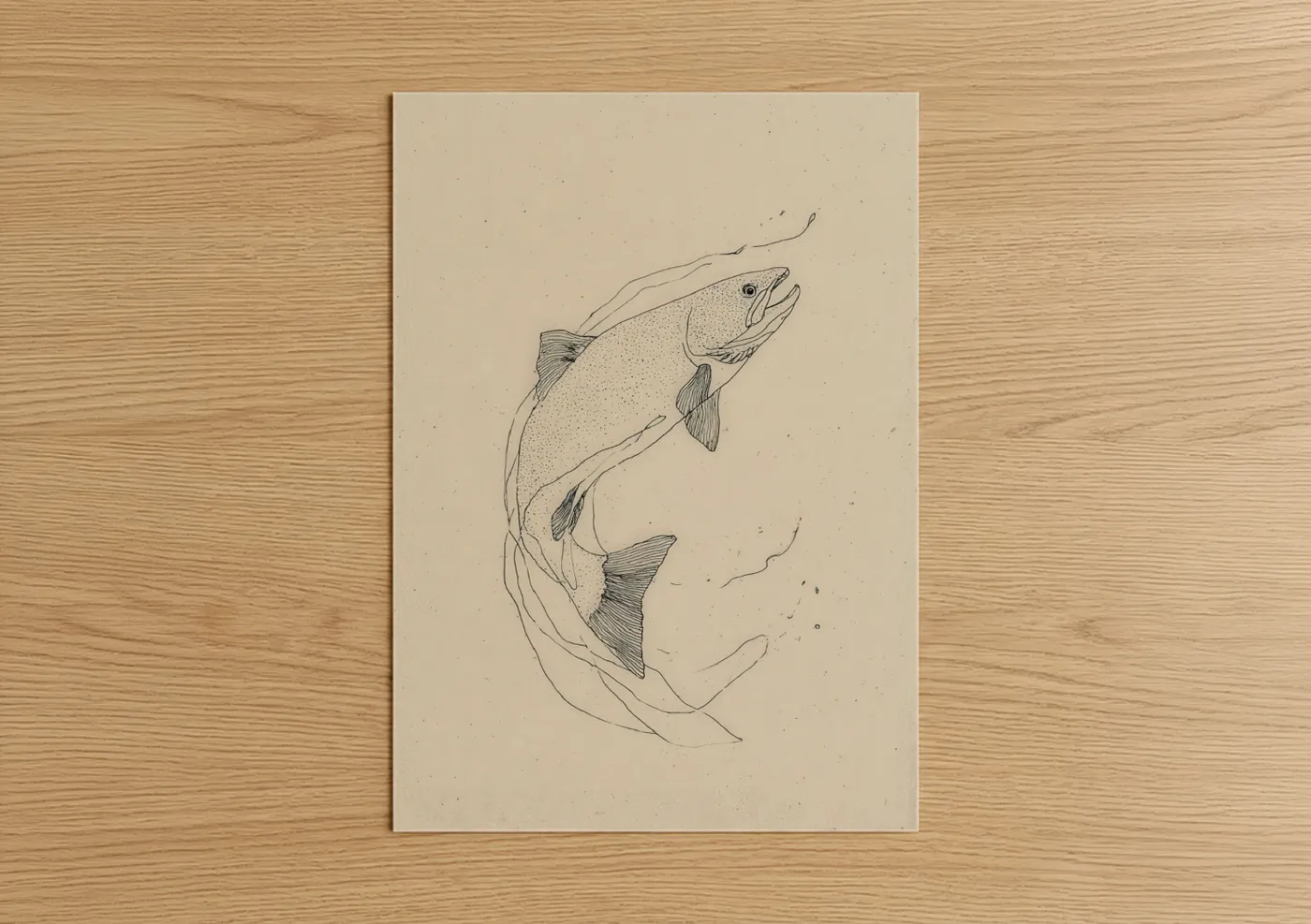 Leaping Trout Line Art Fishing Wall Art