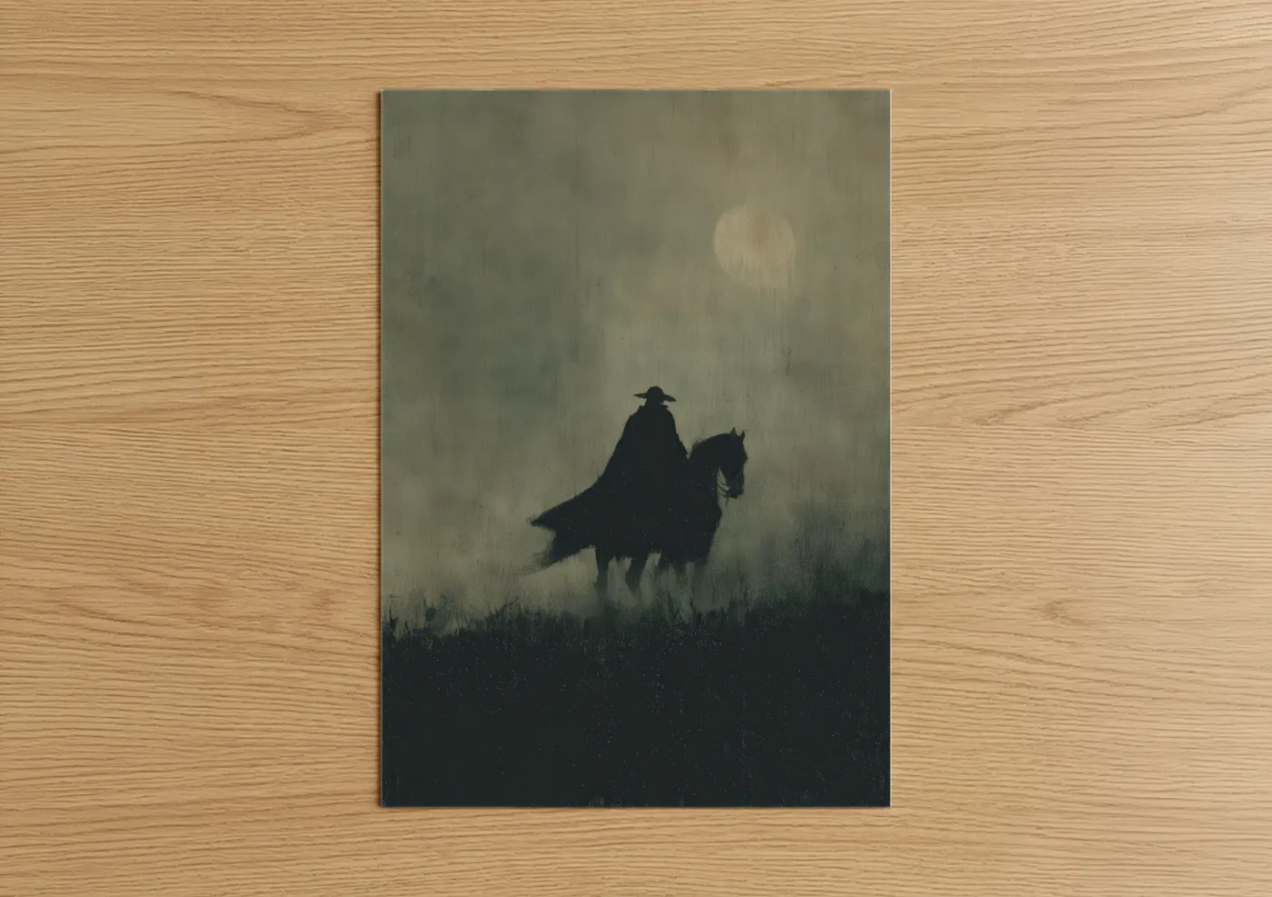 Cloaked Horseback Rider Misty Silhouette Wall Art