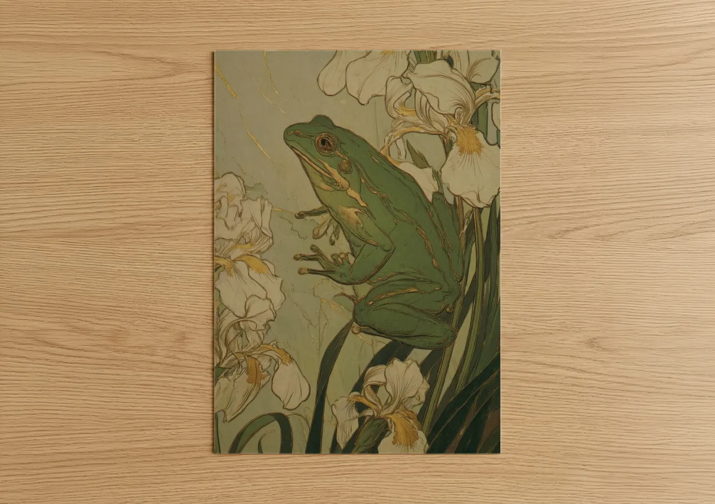 Emerald Green Frog Botanical Illustration Wall Art