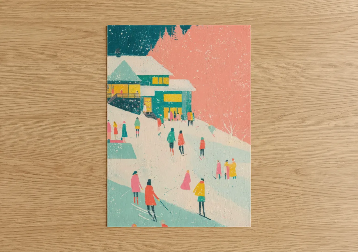 Winter Ski Resort Snow Day Illustration Wall Art