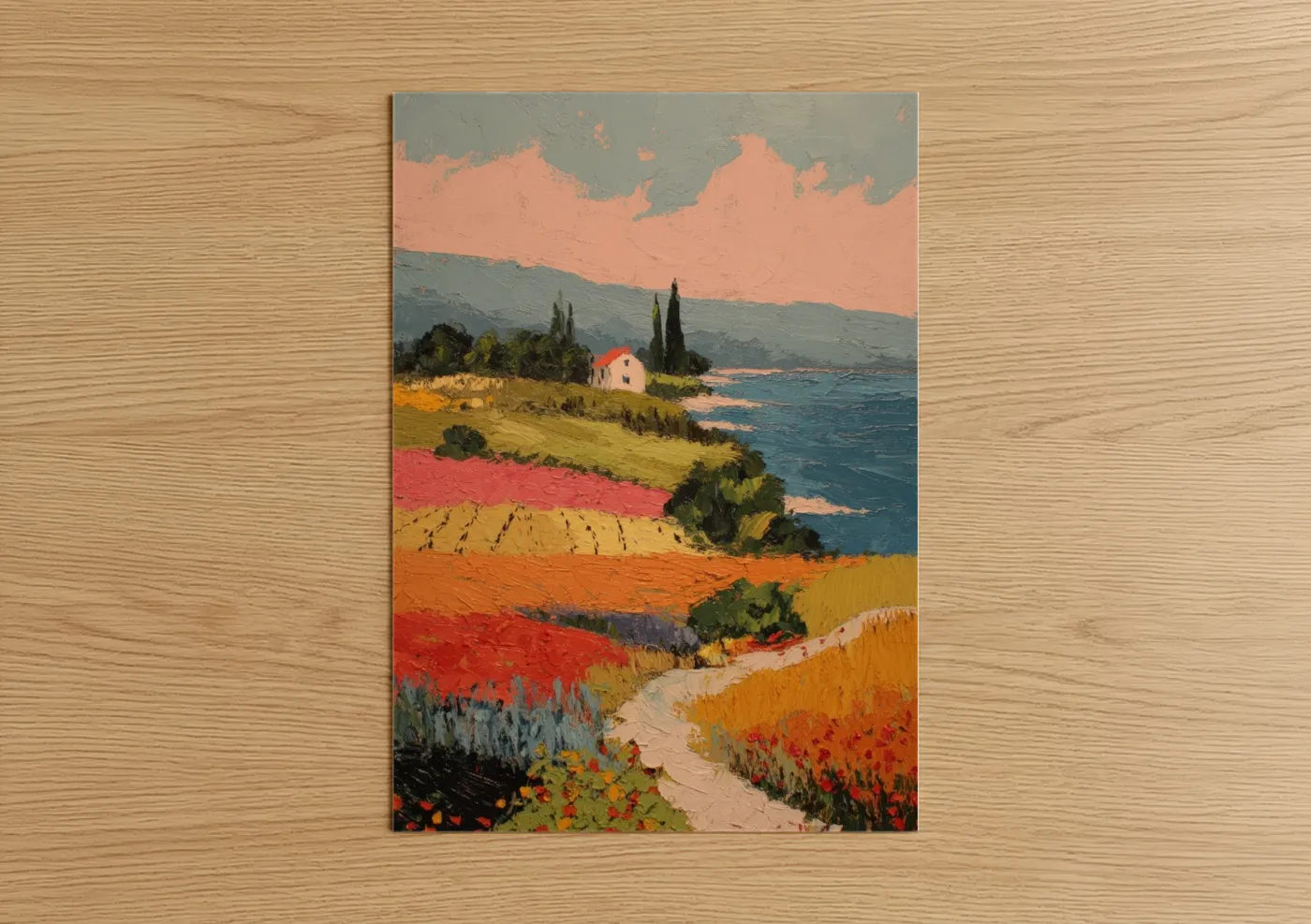 Tuscan Vineyard Sunset Landscape Painting Wall Art