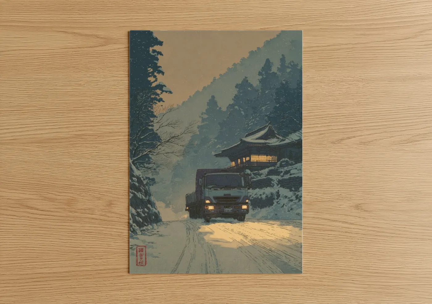 Snowy Mountain Truck Winter Journey Wall Art