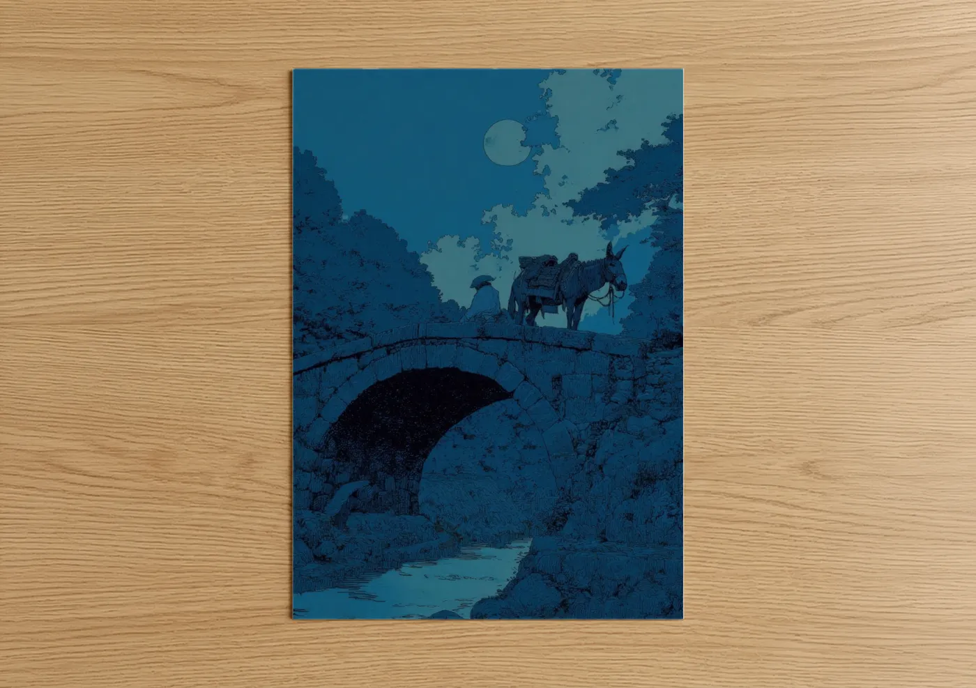 Moonlit Mule Bridge Nocturne Wall Art