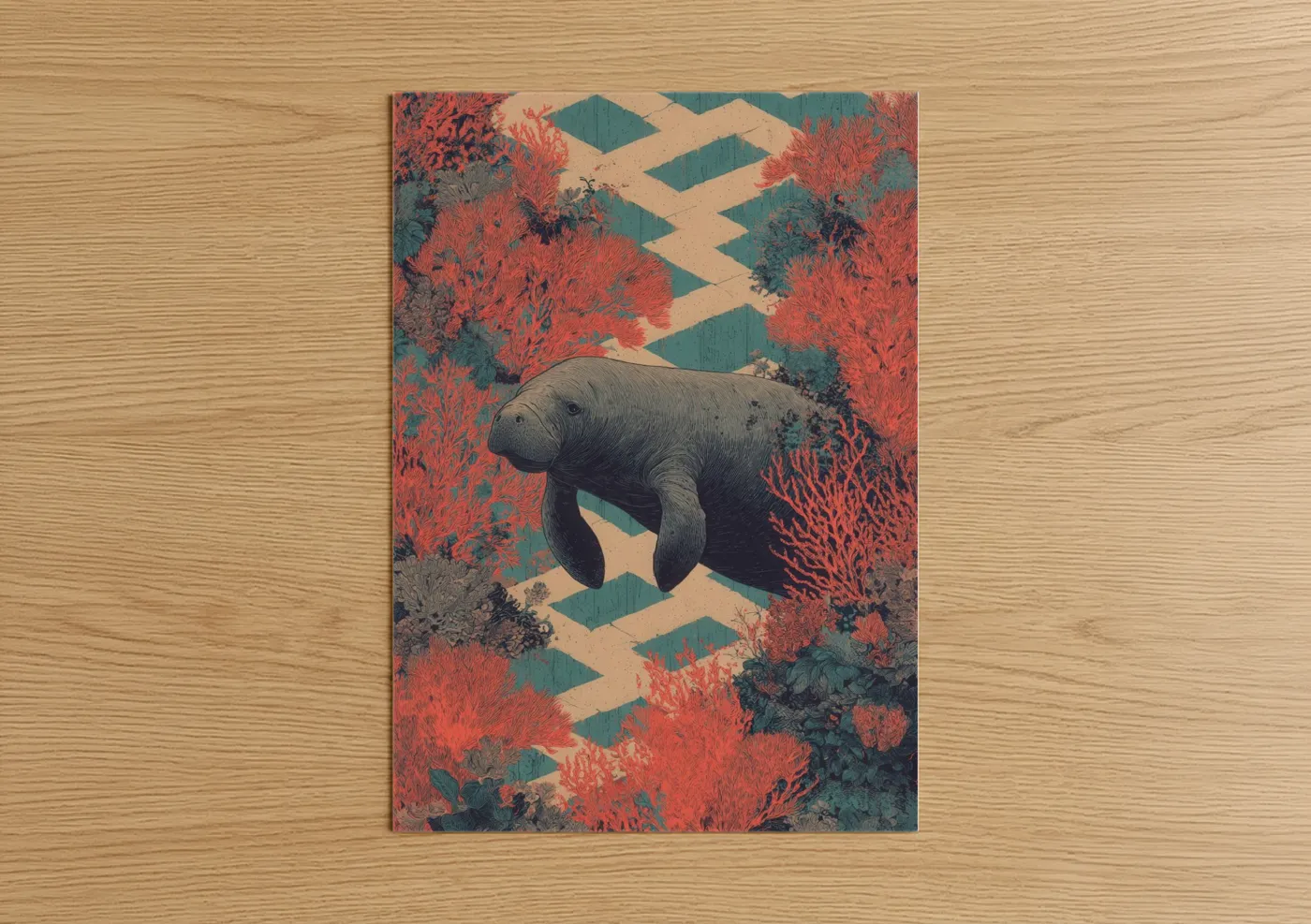 Coral Manatee Sea Life Modern Wall Art