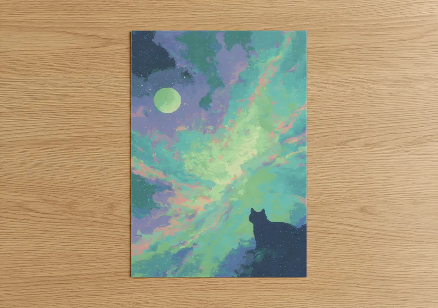 Cosmic Cat Nebula Aurora Night Sky Wall Art