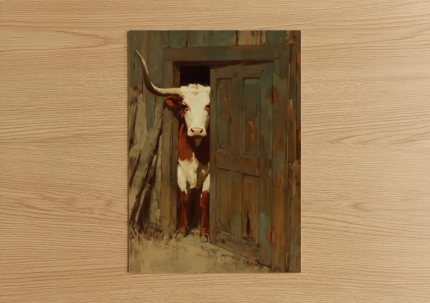 Rustic Longhorn Cow Barn Portrait Wall Art