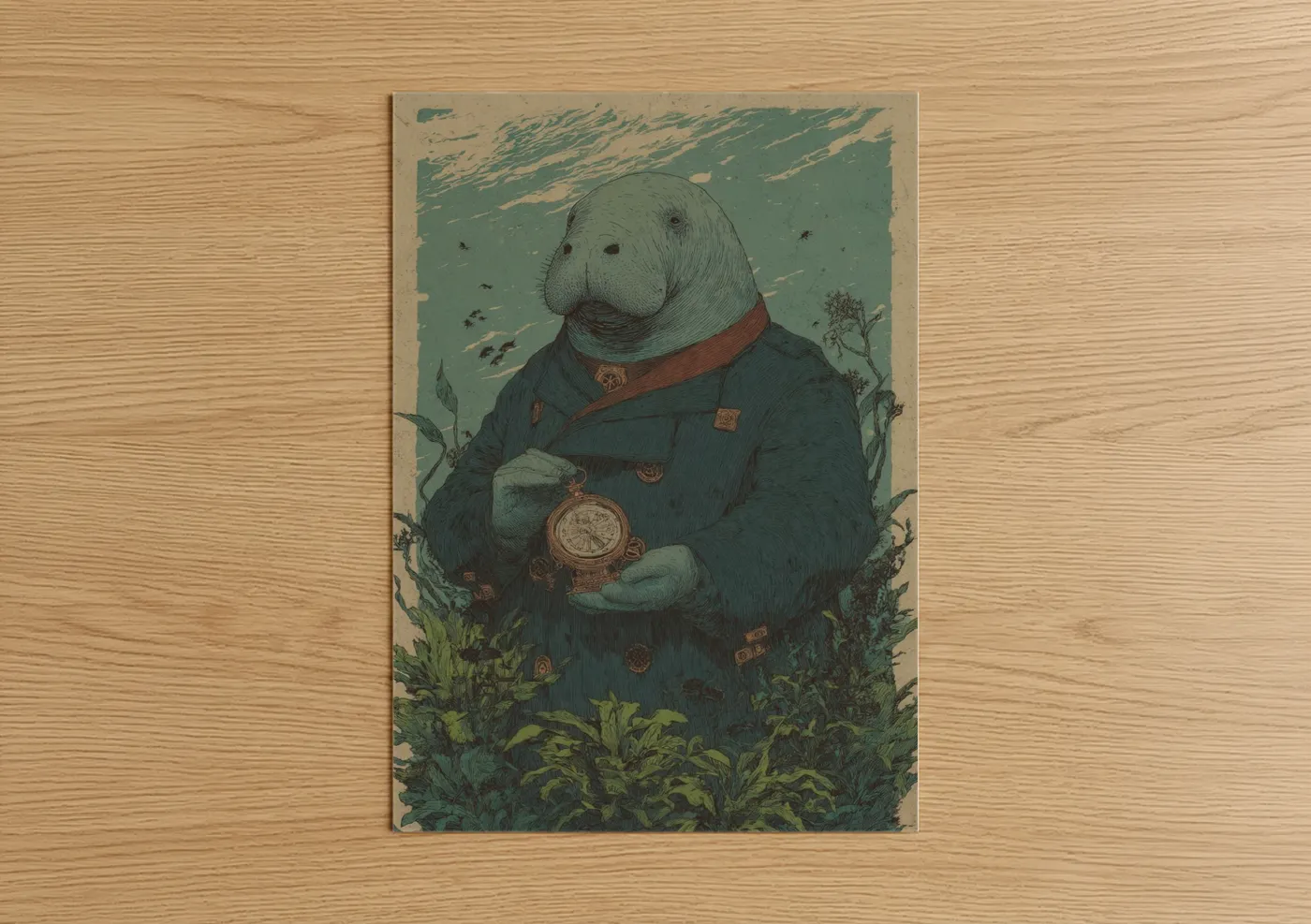 Adventurer Manatee Steampunk Explorer Wall Art