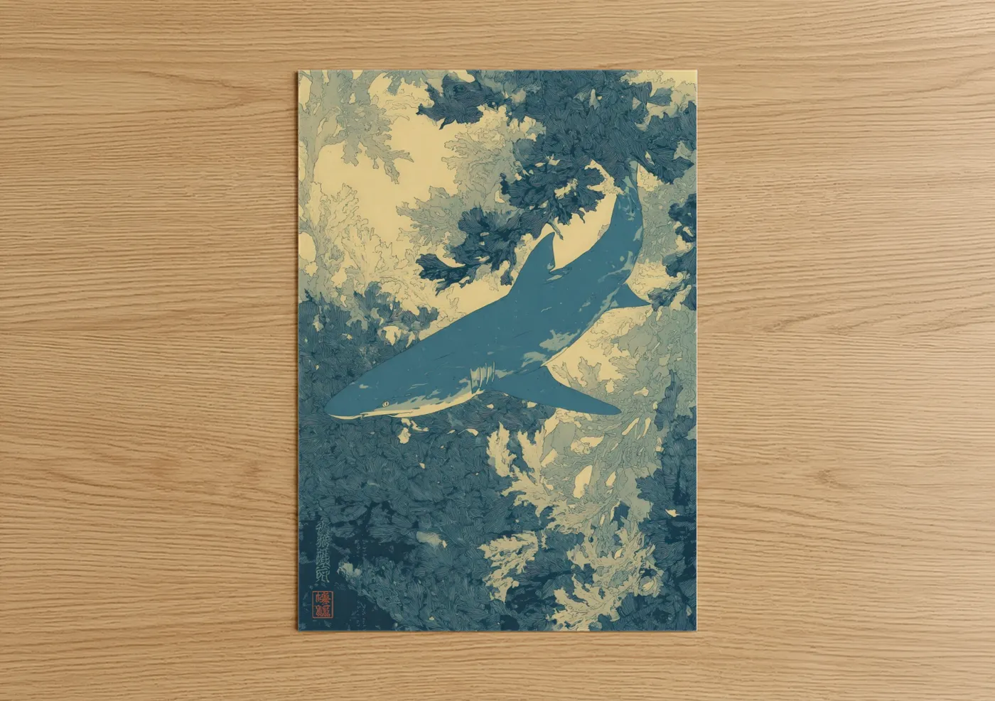 Blue Shark Ocean Watercolor Wall Art