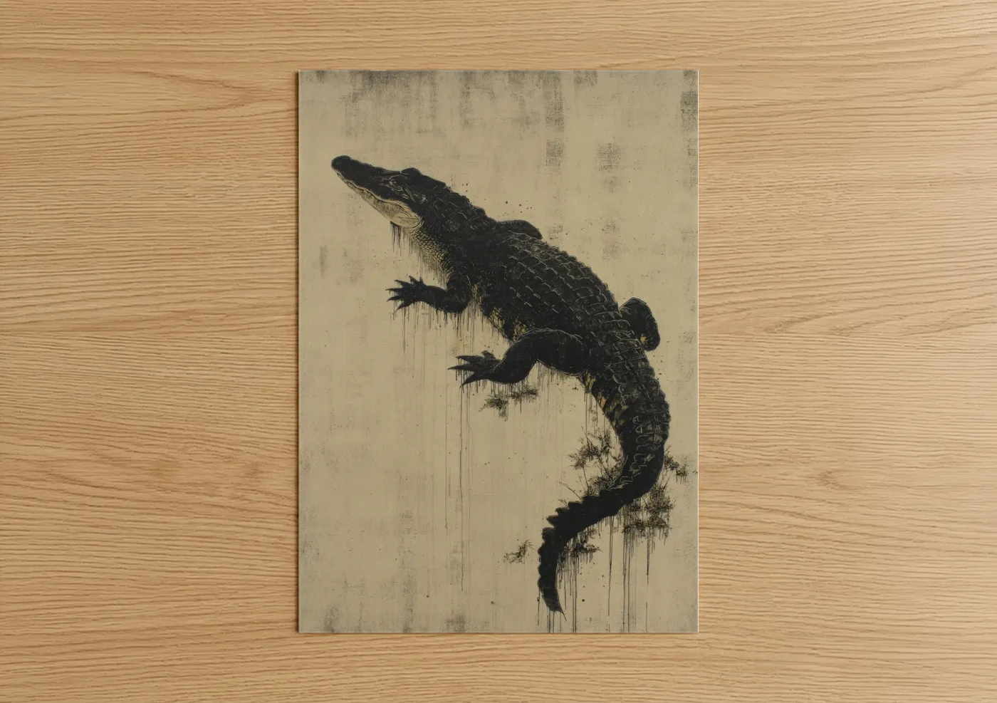 Dark Alligator Ink Drip Modern Wall Art