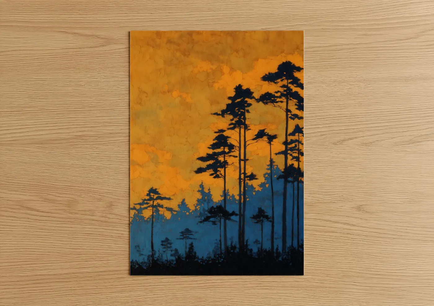 Cedar Forest Golden Sunset Silhouette Wall Art