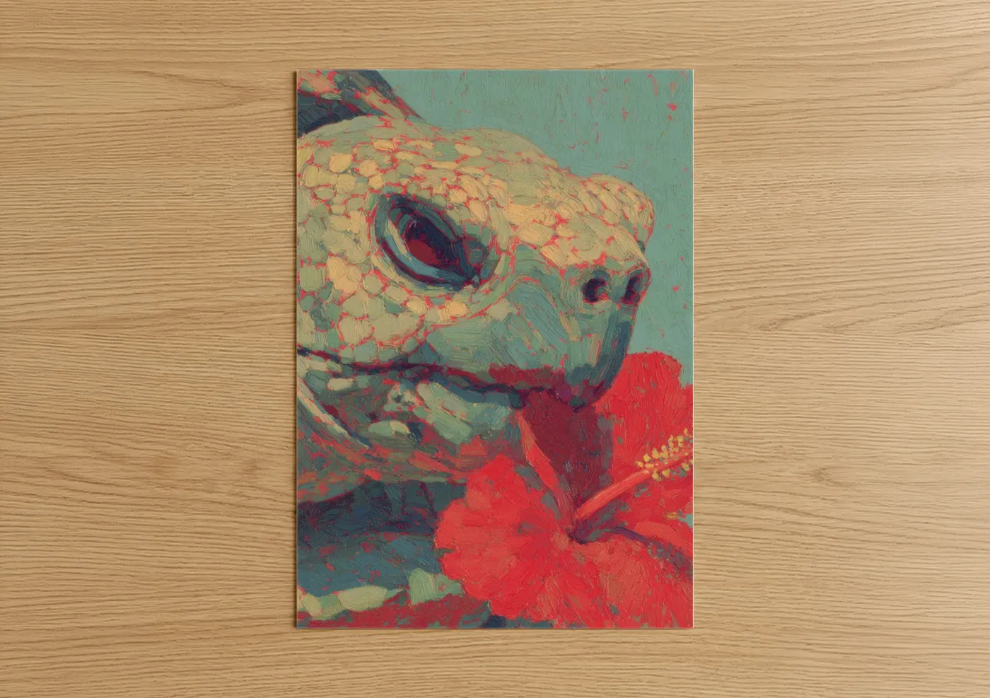 Crimson Bloom Turtle Expressionist Wall Art