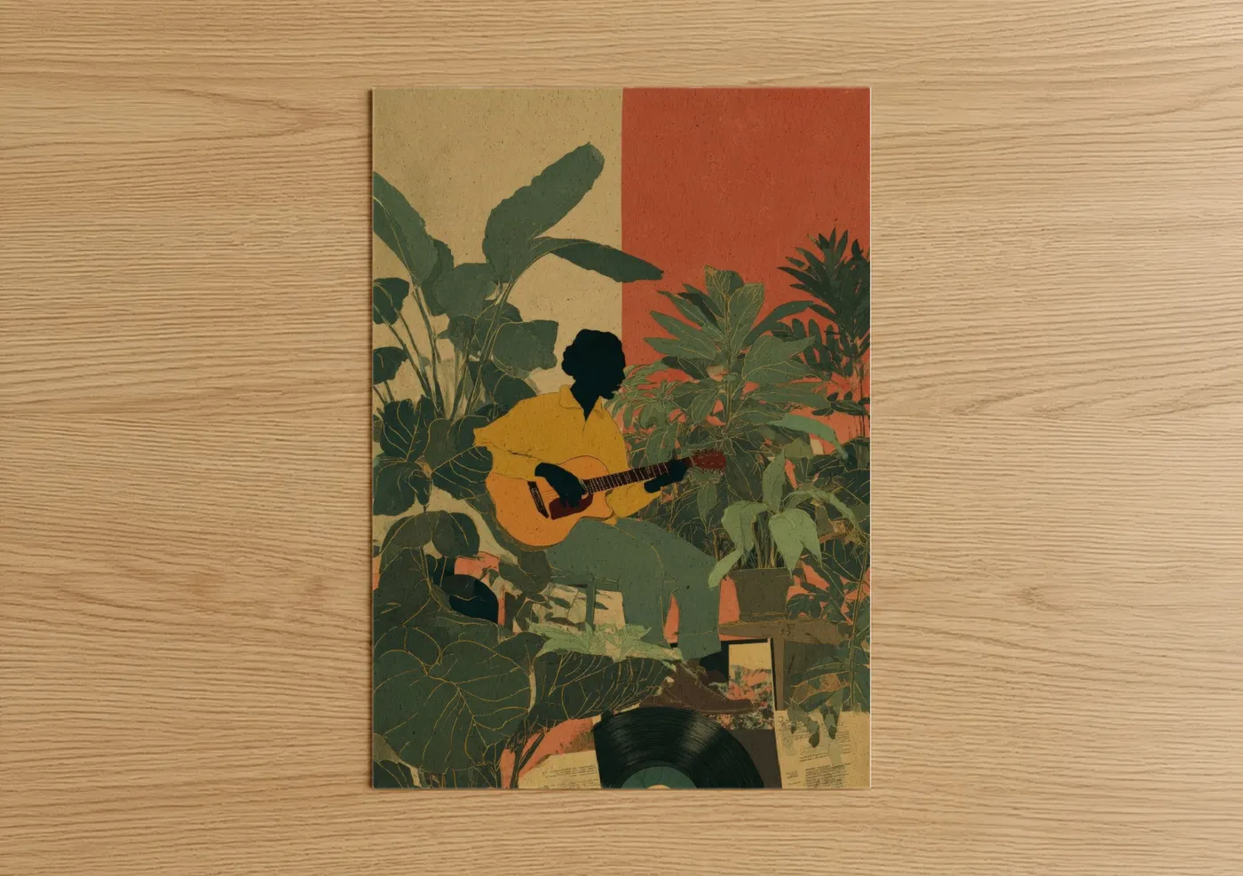 Reggae Musician With Plants Illustration Wall Art
