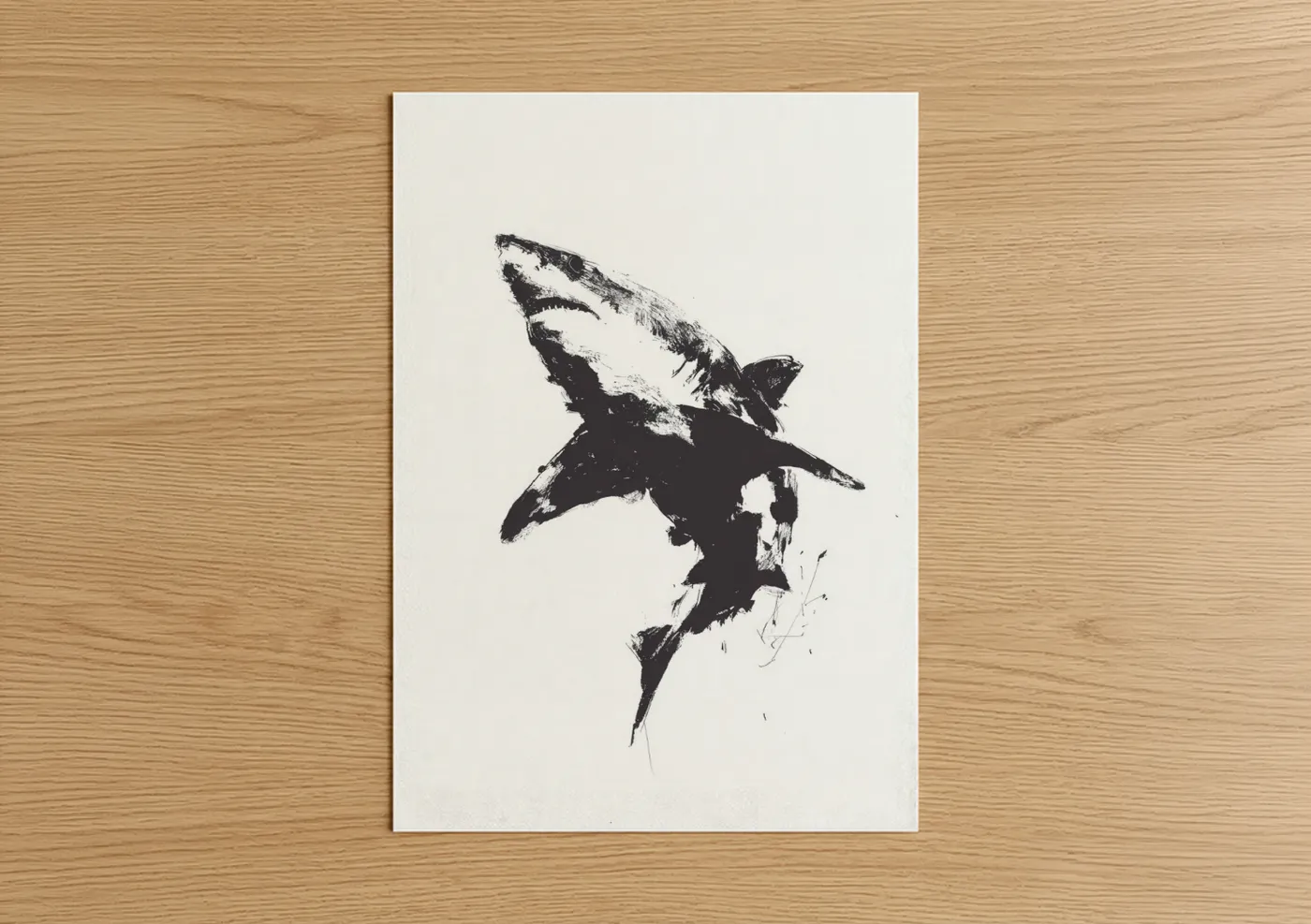 Blue Shark Minimalist Black White Art Wall Art