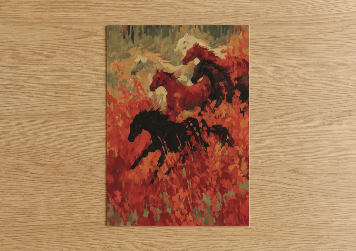 Wild Horses Running Abstract Fire Wall Art