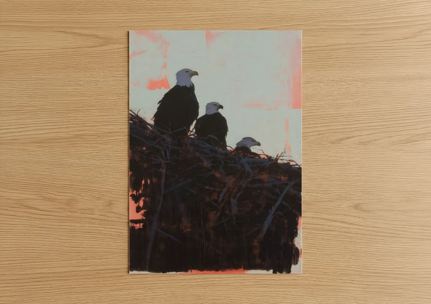 Three Eagles on Branch Sunset Wall Art