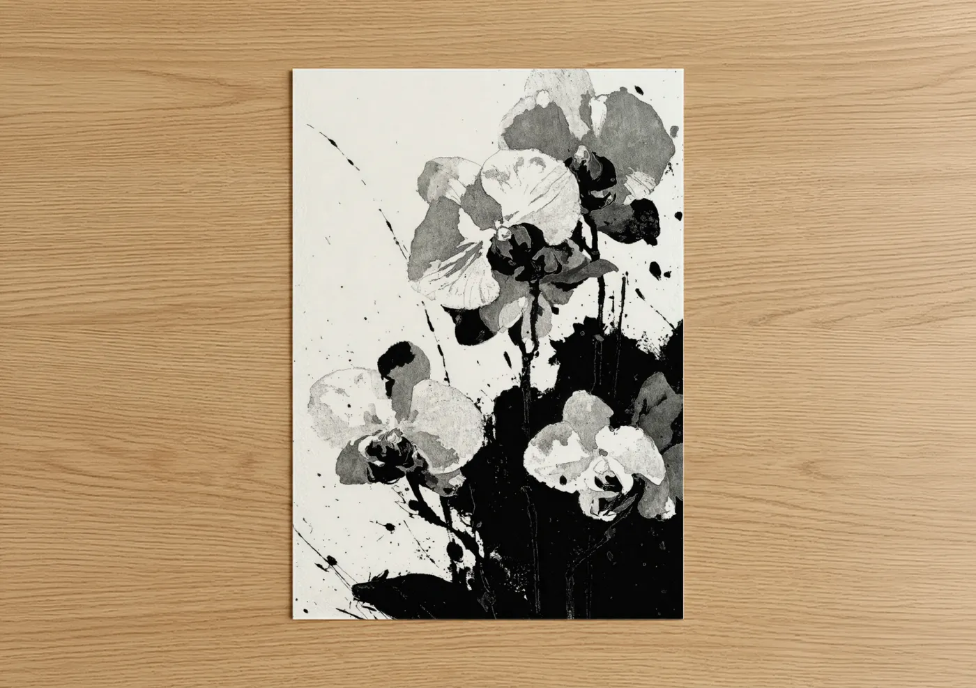 Monochrome Orchid Bloom Black White Wall Art