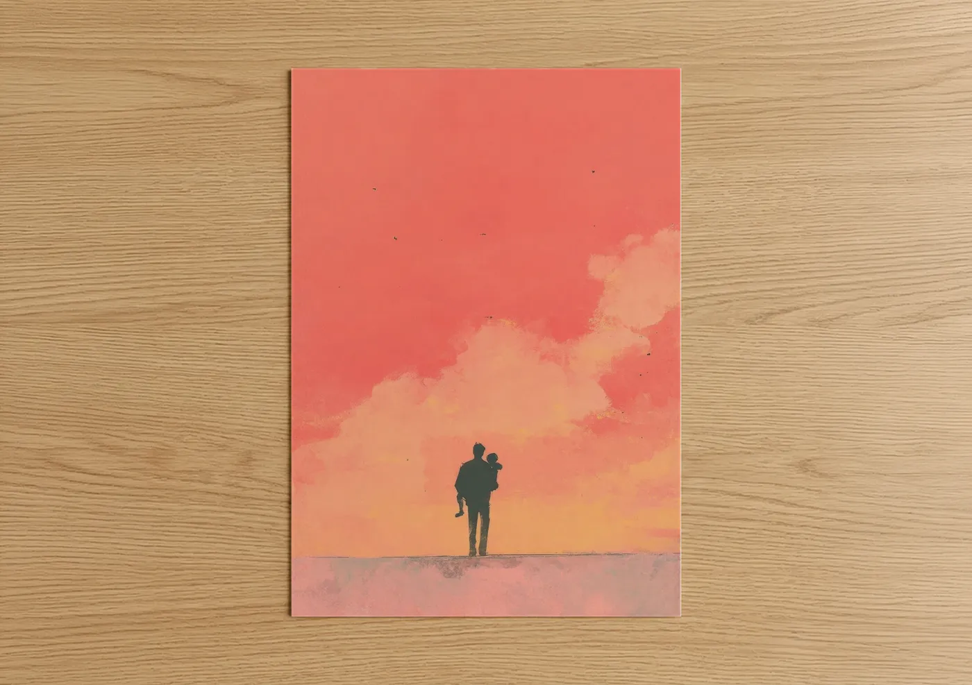Father Carrying Child Sunset Wall Art