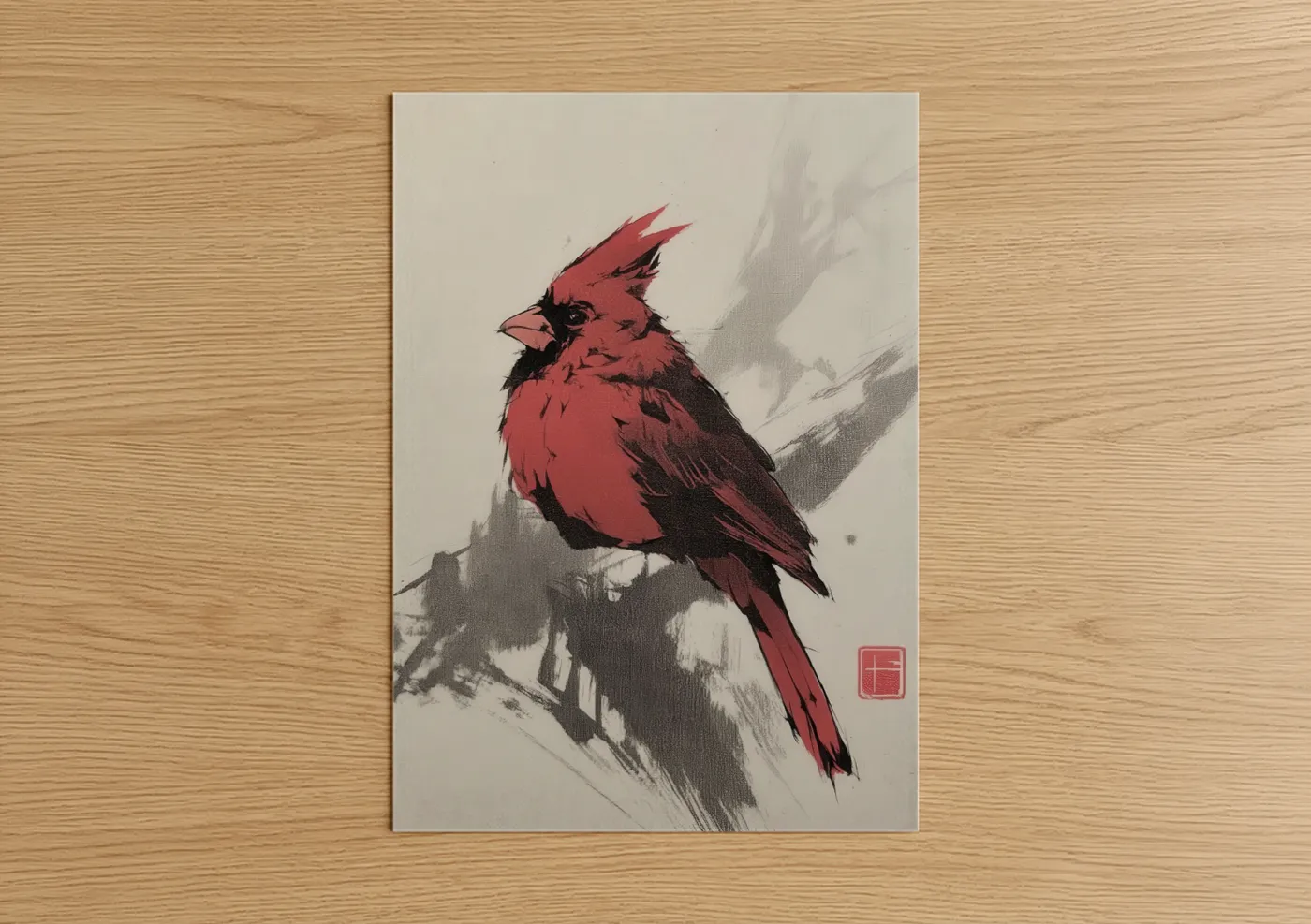 Crimson Cardinal Portrait Modern Wall Art