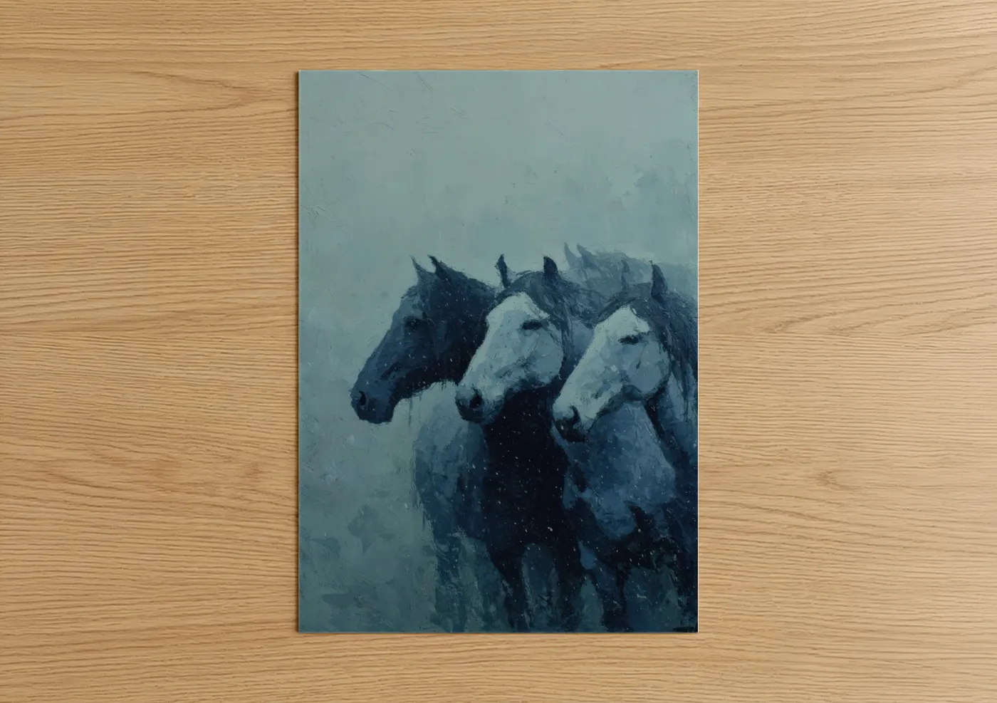Snowy Horses in Winter Storm Wall Art