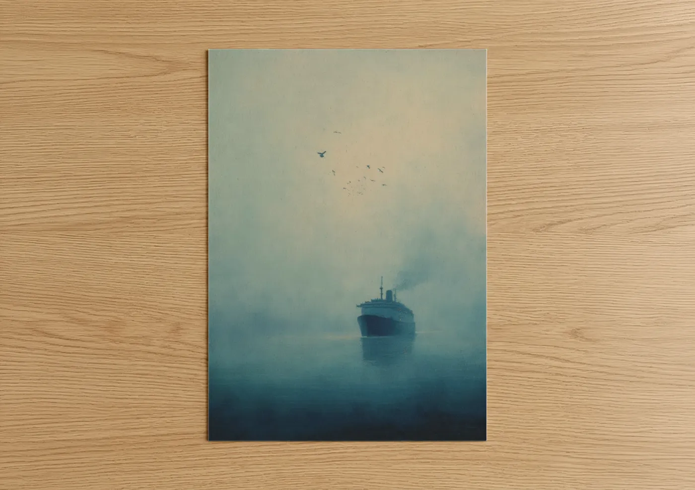 Cruise Ship Foggy Morning Watercolor Wall Art