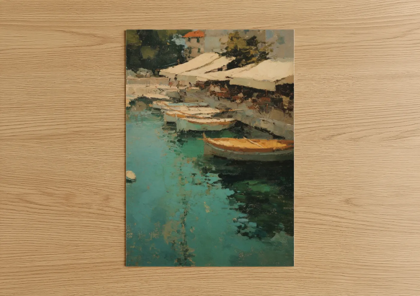 Turquoise Harbor Boats Impressionist Wall Art