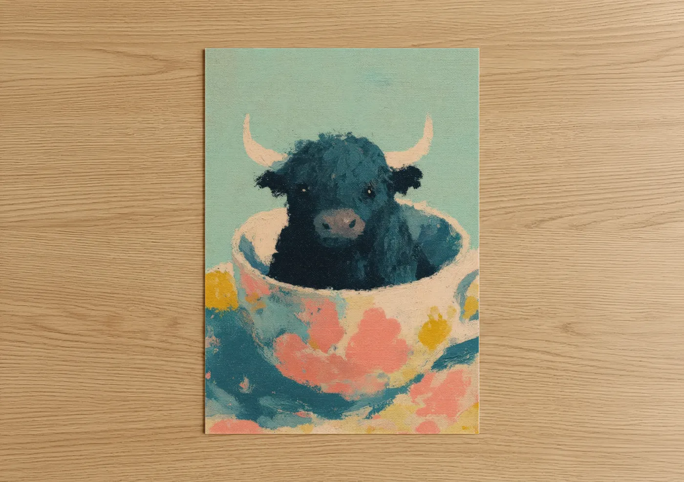 Whimsical Yak In Bowl Illustration Wall Art