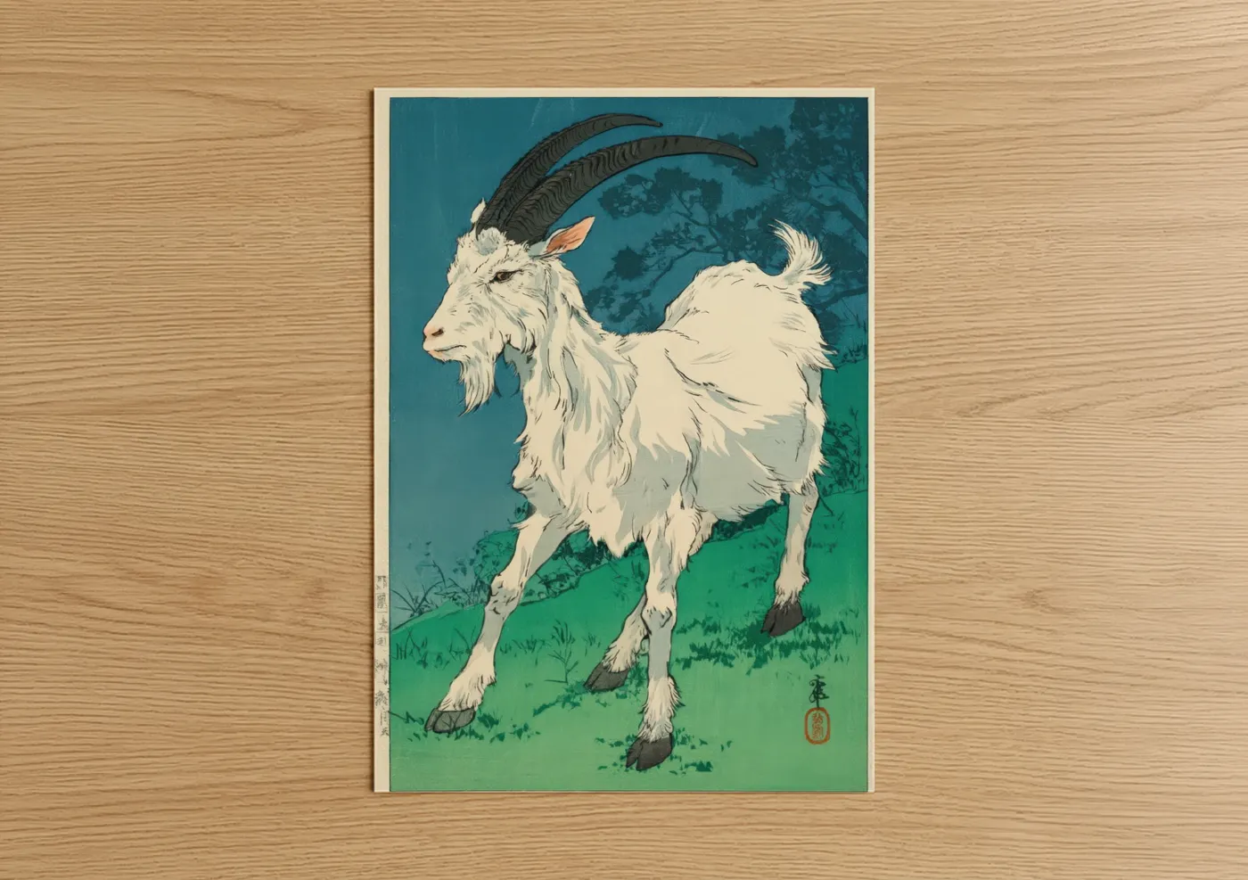Alpine Goat Japanese Woodblock Wall Art