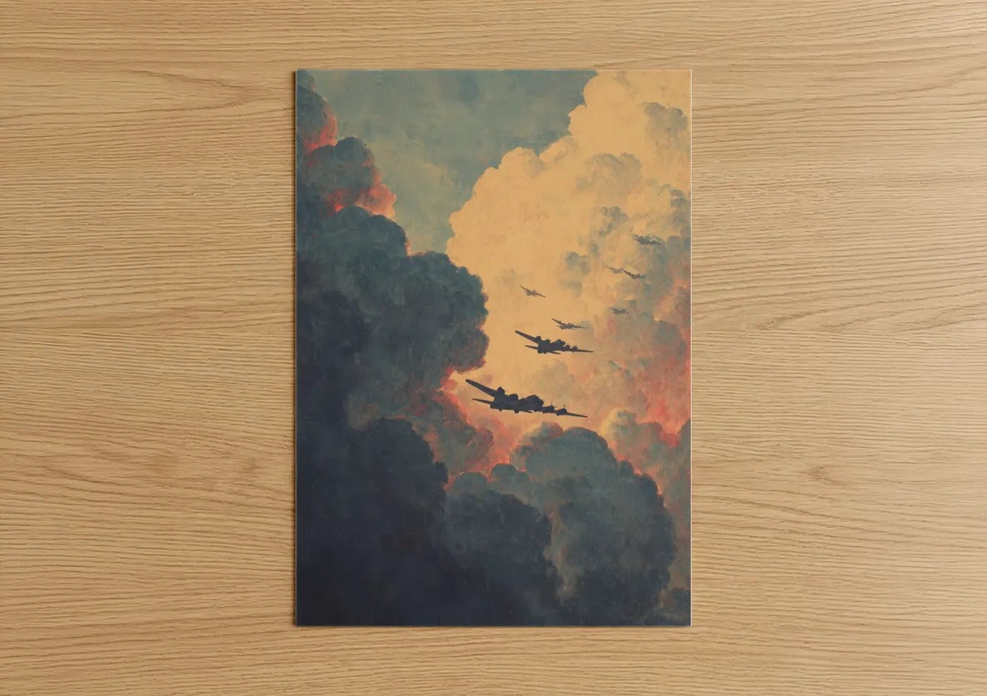 Military Planes Dramatic Sky Illustration Wall Art