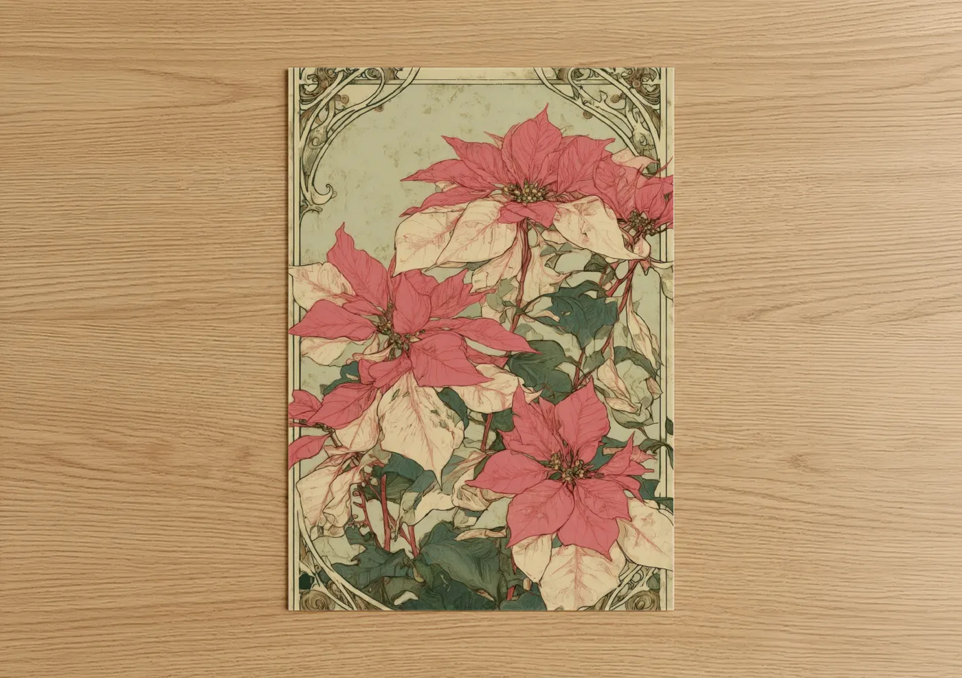 Festive Poinsettia Vintage Botanical Wall Art