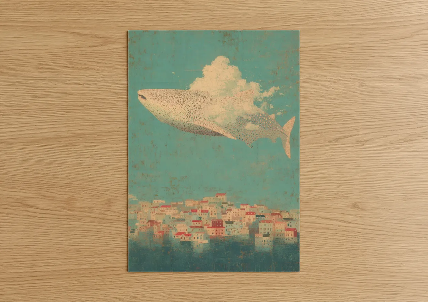 Whale Shark Dream Sky Illustration Wall Art