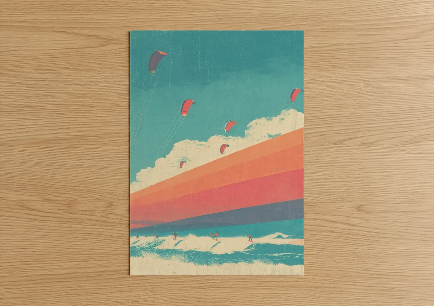 Colorful Kite Surfing Beach Scene Wall Art