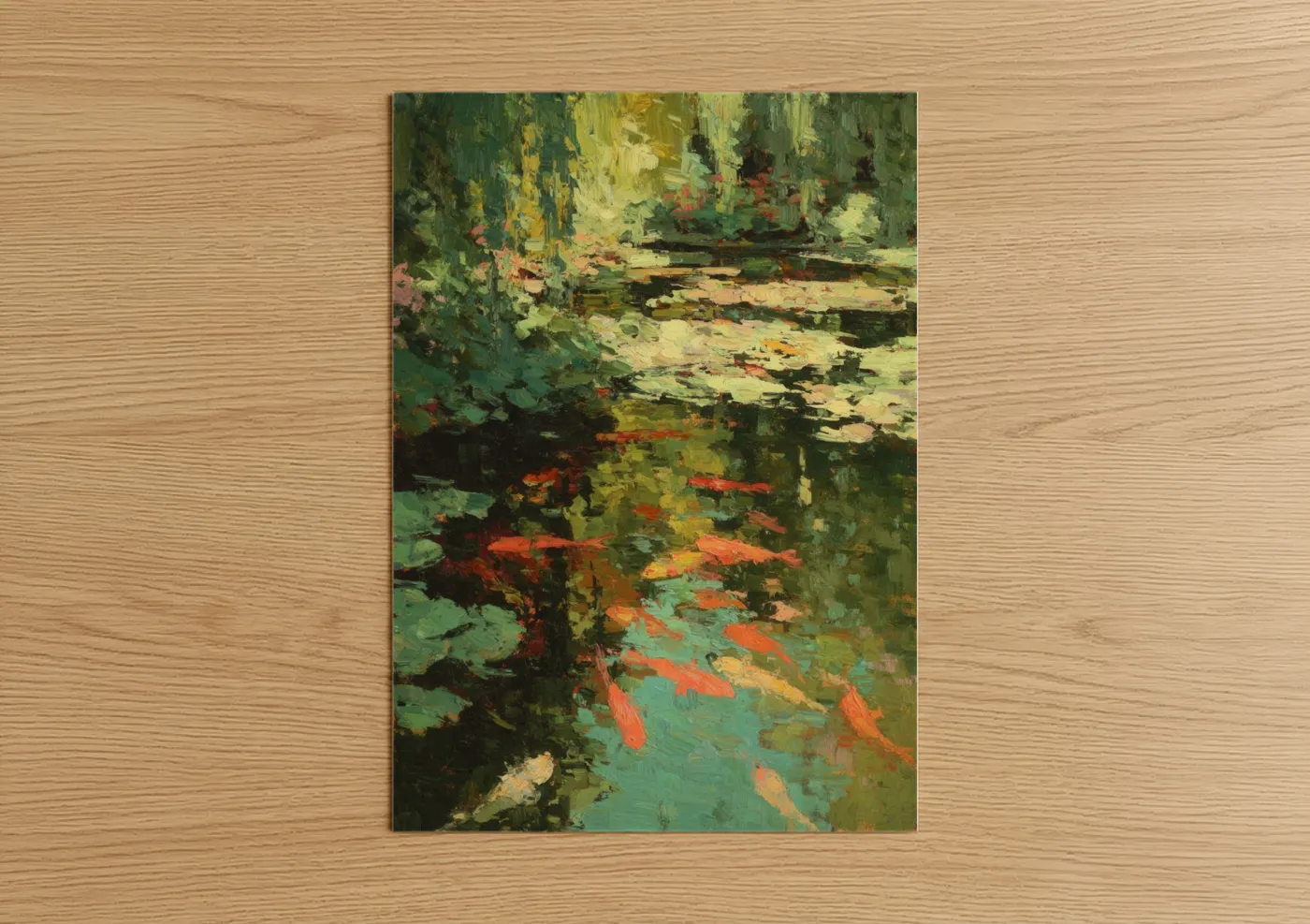Koi Pond Garden Impressionist Watercolor Wall Art