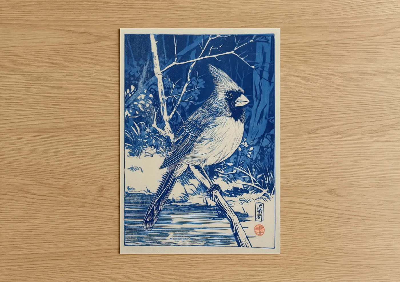 Winter Cardinal Blue Woodblock Wall Art