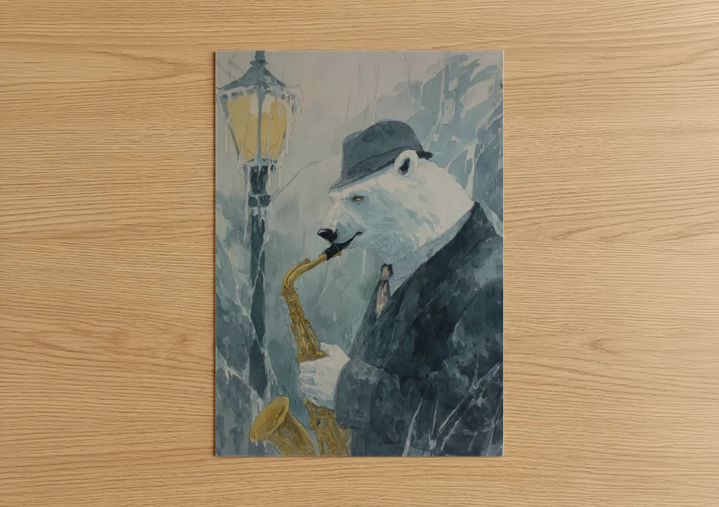 Polar Bear Jazz Musician Winter Wall Art