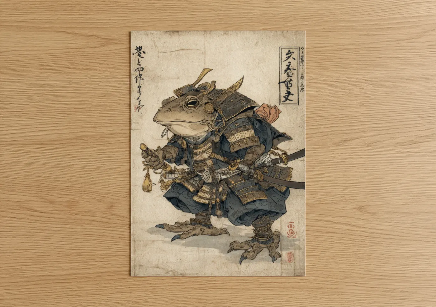 Japanese Samurai Frog Warrior Wall Art