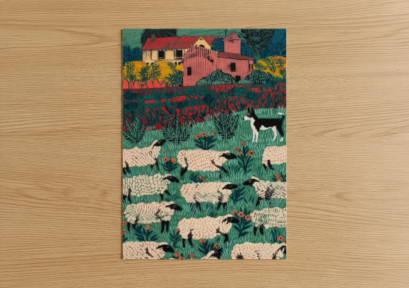 Pastoral Shepherd Dogs Green Field Wall Art
