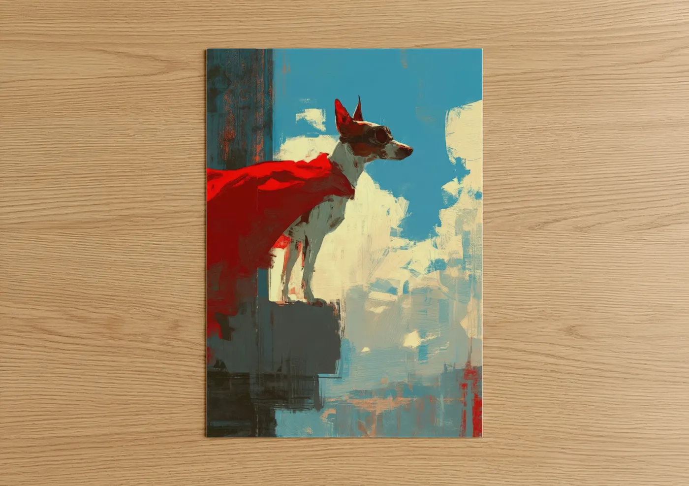 Superhero Terrier with Red Cape Wall Art