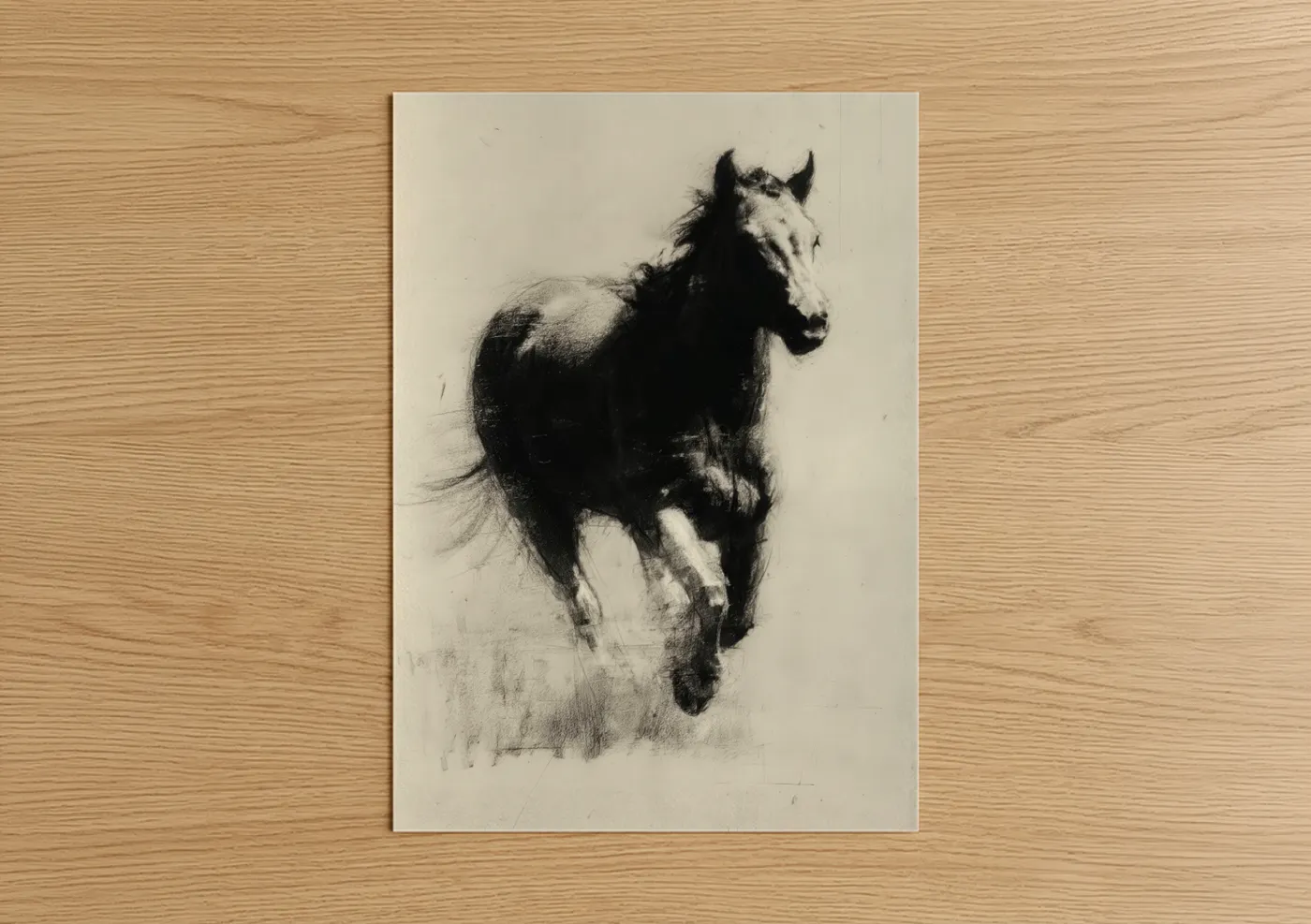 Galloping Quarter Horse Charcoal Drawing Wall Art