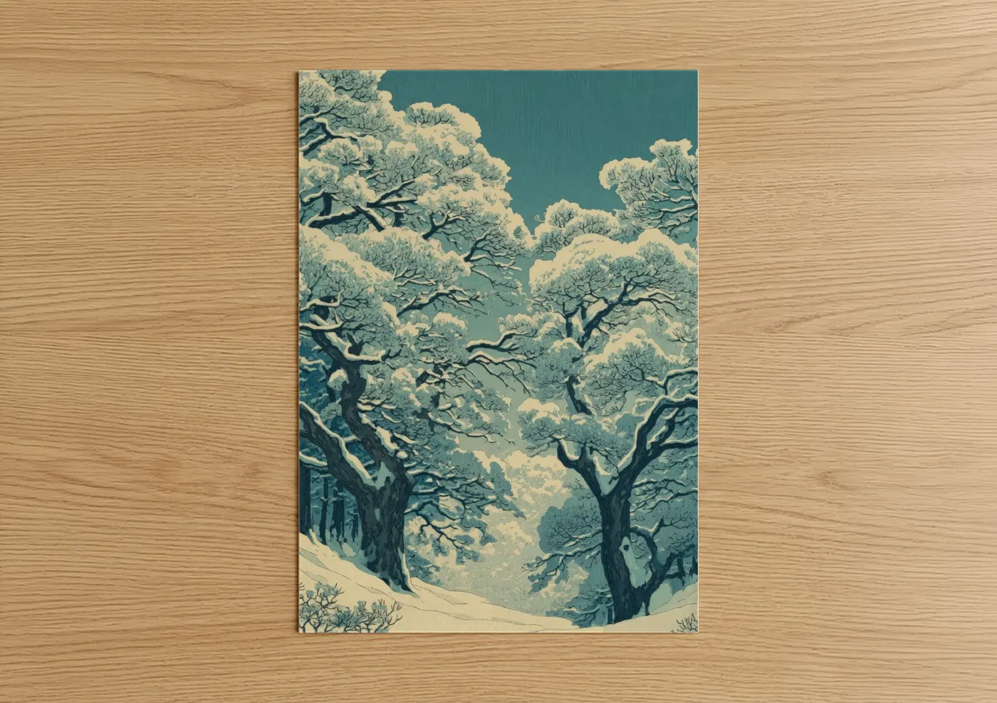Snowy Oak Forest Winter Landscape Wall Art