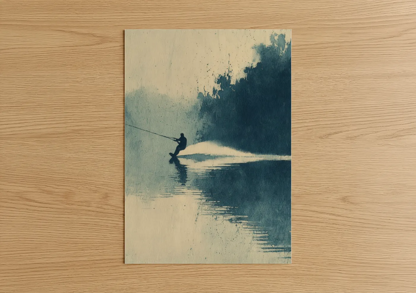 Wakeboarder In Misty Forest Lake Watercolor Wall Art
