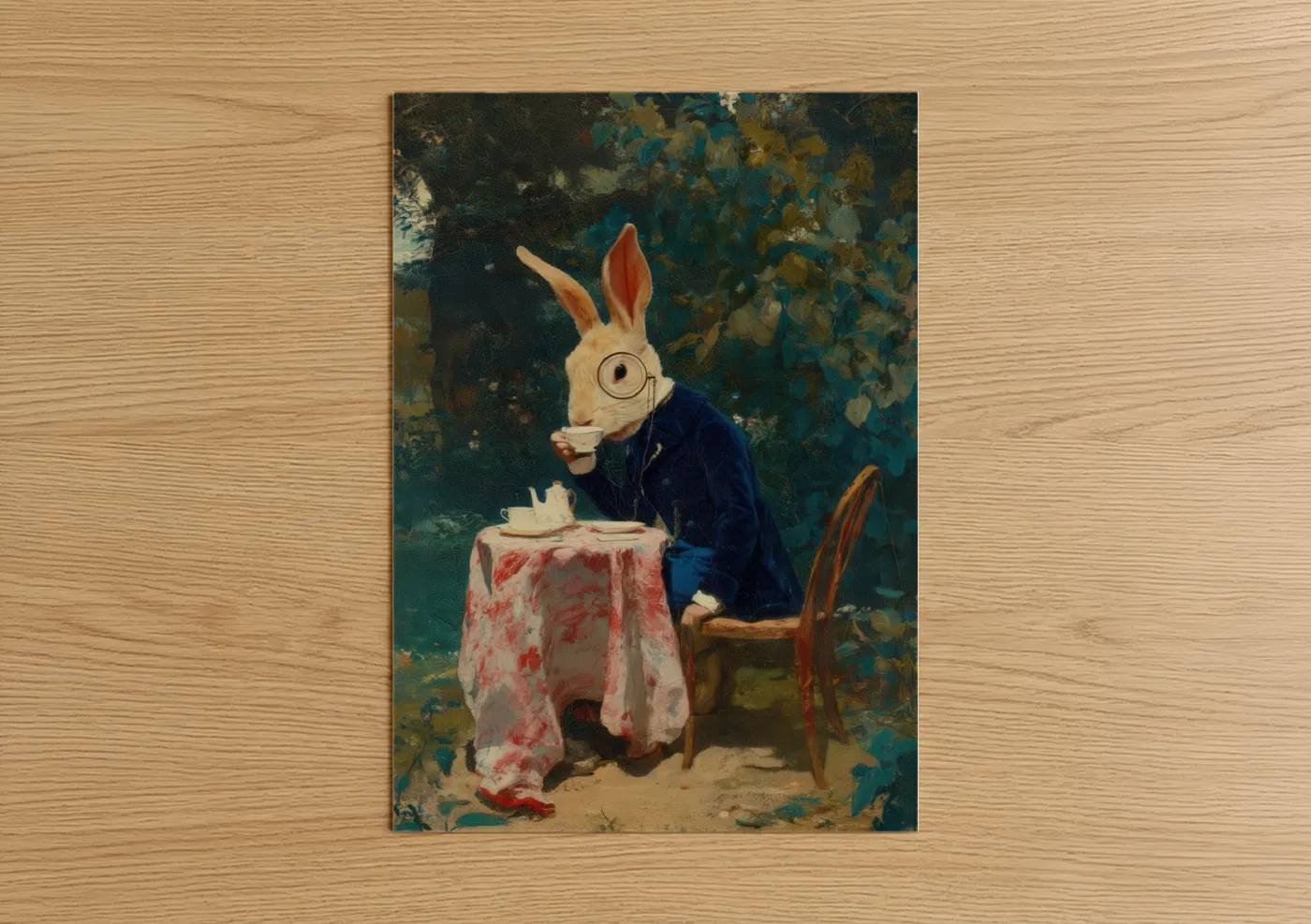 Curious Rabbit Tea Time Surreal Wall Art