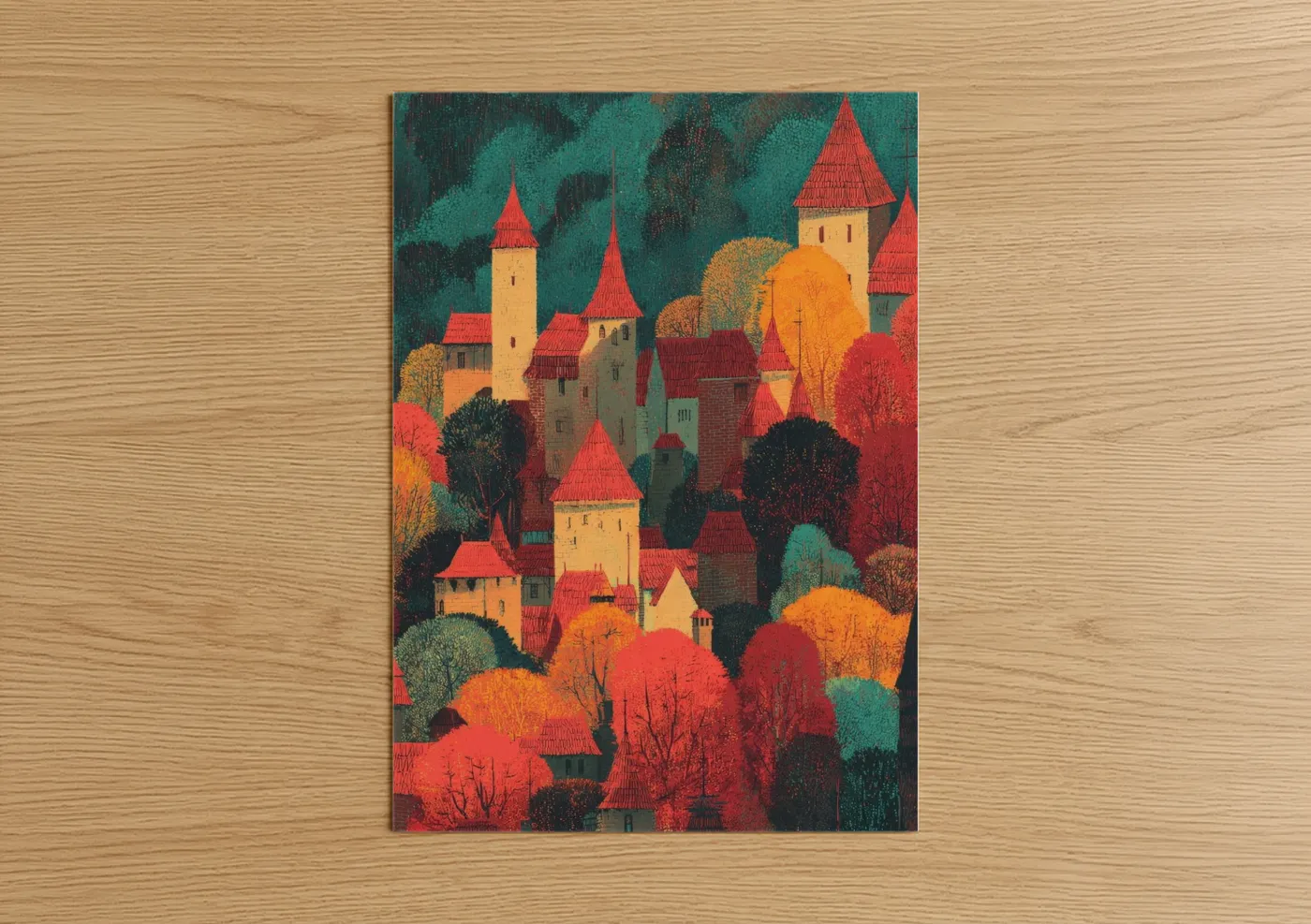 Autumn Castle Forest Illustration Wall Art