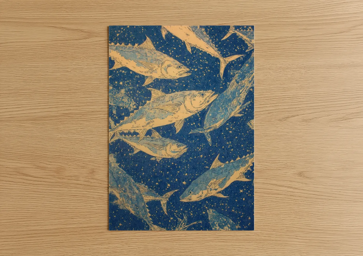 Celestial Tuna School Gold Blue Wall Art