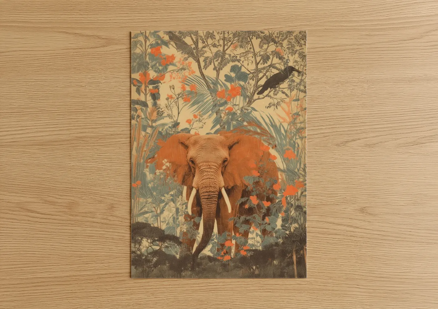 Savanna Elephant Garden Botanical Illustration Wall Art
