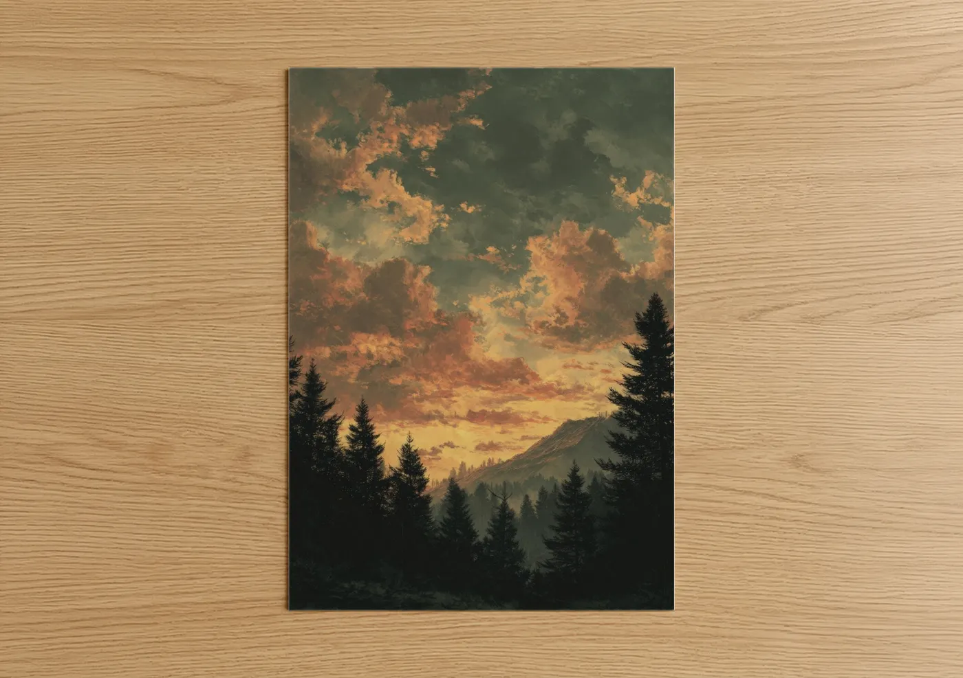 Golden Sunset Pine Forest Mountain Wall Art
