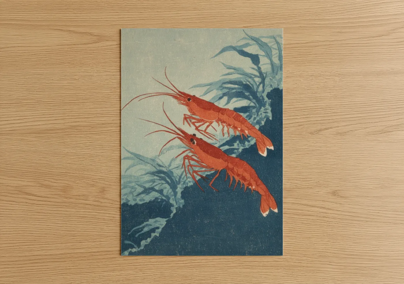 Vermillion Shrimp Pair Japanese Woodblock Wall Art