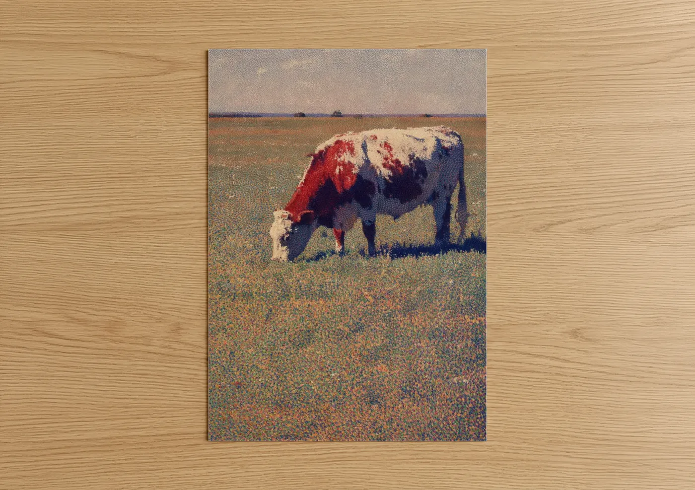 Hereford Cow Grazing Pastoral Field Wall Art