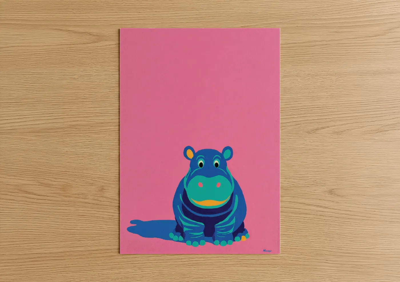 Colorful Hippo Illustration Kids Wall Art