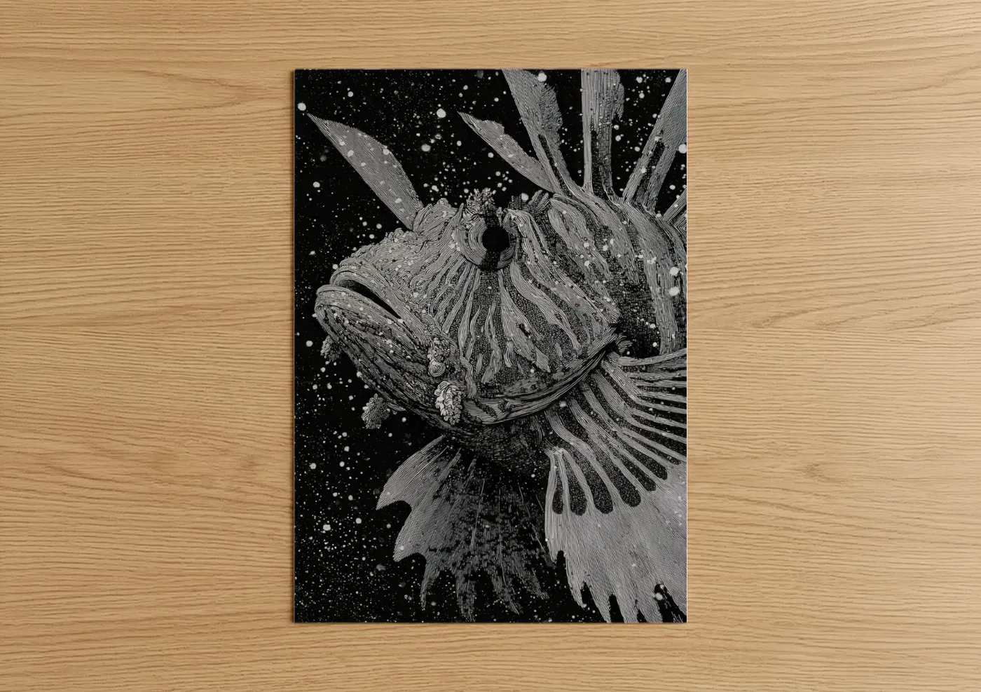Cosmic Lionfish Black and White Wall Art