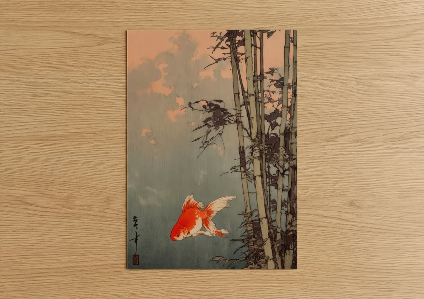 Crimson Goldfish Japanese Watercolor Wall Art